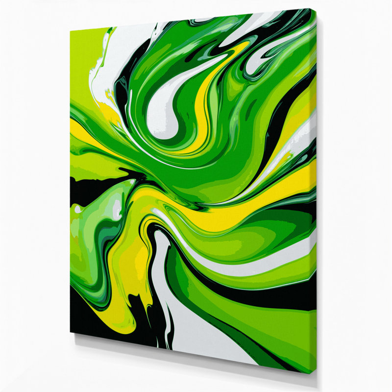 Abstrait art fluide sur toile verte 52, H 14 po x l 11 po