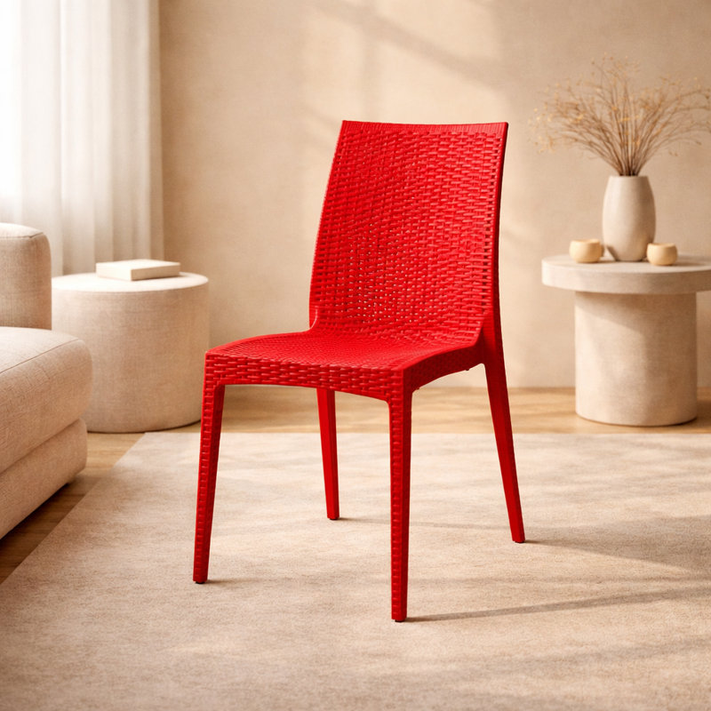 Chaise de patio en osier empilable Mace, rouge, Single