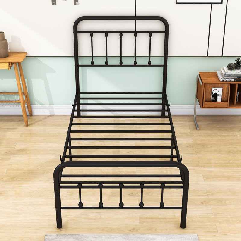 Assunta Metal Platform Bed with Headboard, Twin