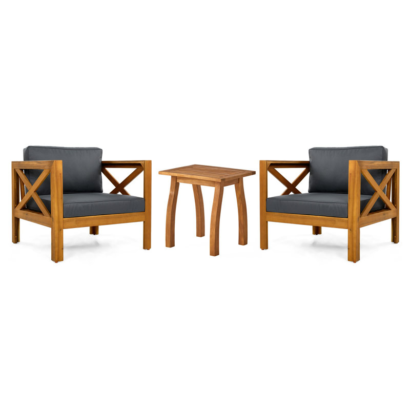 2-Person Outdoor Seating Group With Cushions And Side Table, Gray