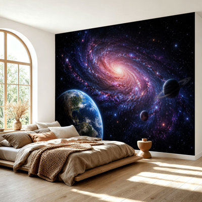 Wall Mural Peel and Stick Wallpaper Color galaxy space planets abstract space 3d Self-Adhesive Removable Contact Paper Wall Decor for Living Room Bedroom 69"H x 96"W