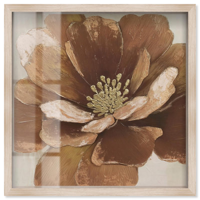 Bronze Flower III Shadowbox Print Floral Wall Art by Art Remedy, Blonde Frame, 31 x 31