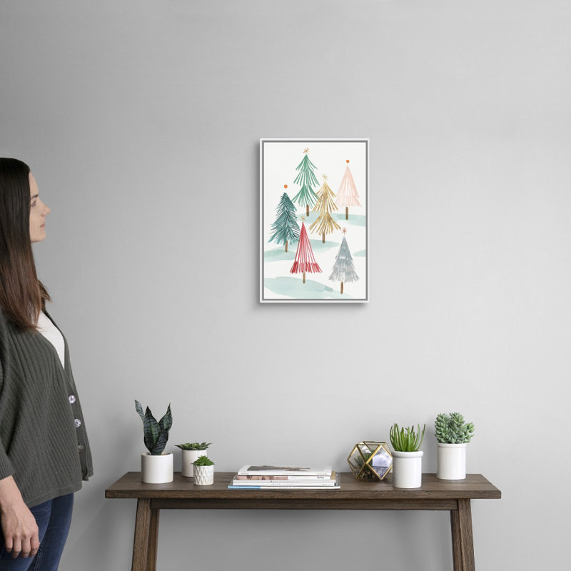 Arbres de Noël I - reproduction d'art sur toile, Cadre blanc, H 20 po x l 14 po x P 1,75 po