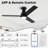 Vaczon 48" Flush Mount Smart Dimmable LED Ceiling Fan, APP and Remote Control, 3 Colors Lights, Double-Sided Wood Baldes, Timer