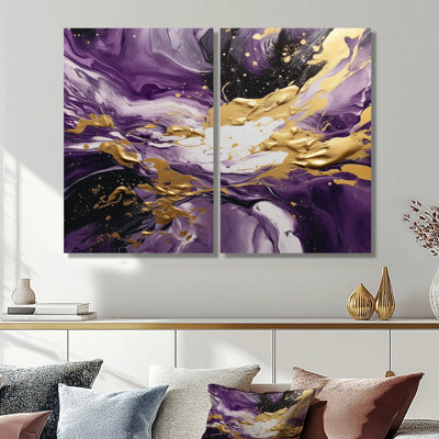 Mauve et or liquide Magic IV - Art mural abstrait 2 panneaux