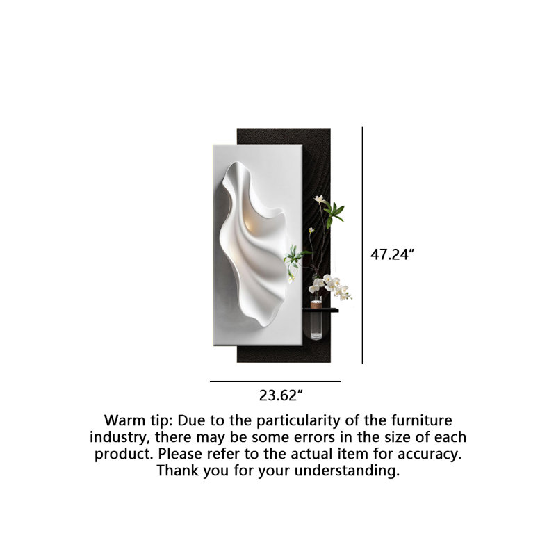 Art mural luxueux à DEL en grès avec tablette hydroponique de luxe 3D, H 47,24 po x l 23,62 po x P 1,18 po