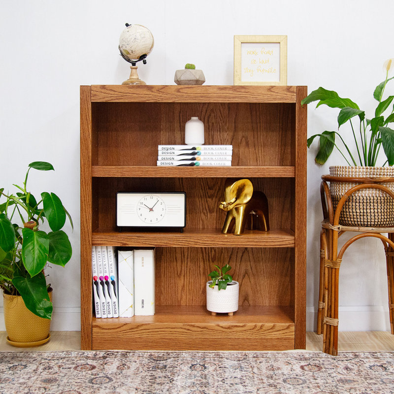 Latifa 3 Shelf Wood Bookcase, 36 inch Tall, Dry Oak
