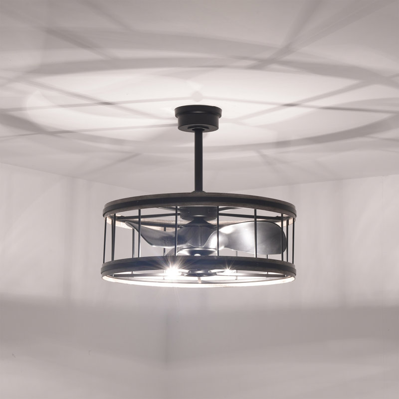 Zulu 25 Inch Cage Imitation Wood Grain Ceiling Fan With Remote