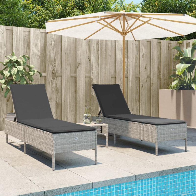 Dossier en polyéthylène rotin Sun Lounger, Gris foncé, Gris clair, 2