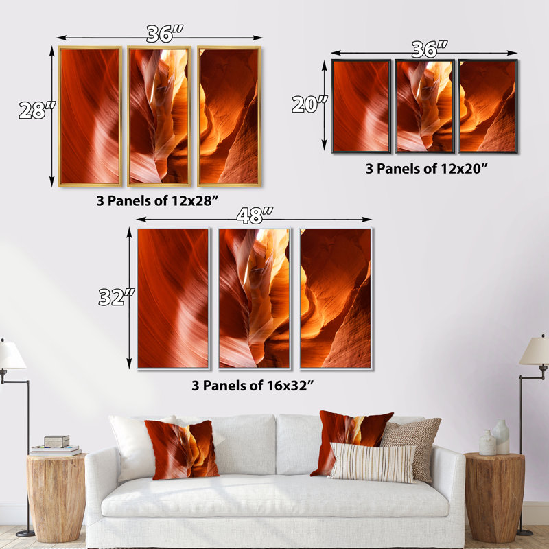 «Sunshine In Antelope Canyon», 3 pièces, cadre flottant, impression sur toile, H 28 po x l 36 po x P 1 po, Cadre noir