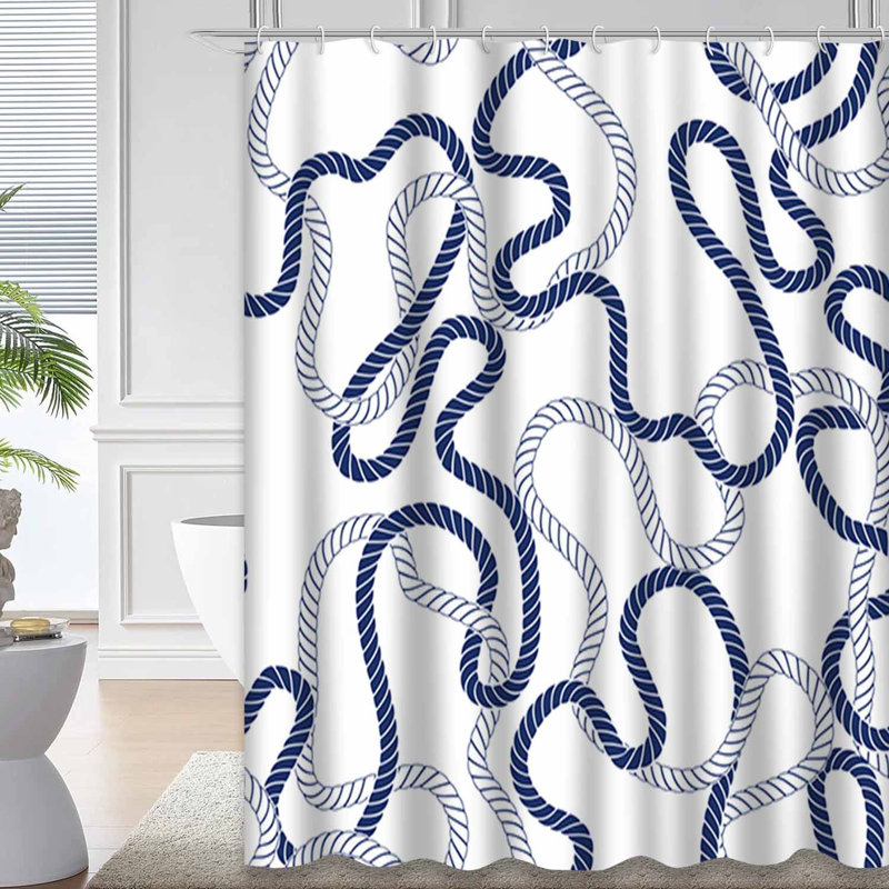 Rideau de douche imperméable nautique bleu marine à 12 crochets, L 72 po x l 78 po