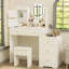 Bureau de meuble-lavabo moderne pour chambre à coucher, blanc, avec miroir et lumières, plusieurs rangements, tablettes réglables, maquillage et lumières pour la chambre à coucher - 3 choix de couleurs, tablettes,