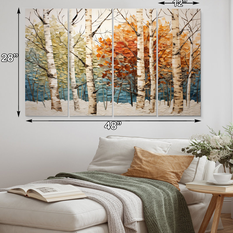 Hanisha Birch Wood Seasonal Birch III - impression sur toile florale - 4 panneaux