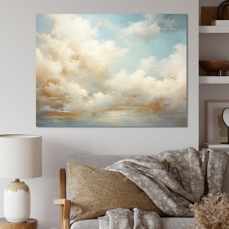 «Beige Gold Minimalisme Clouds I», reproduction sur toile, H 12 po x l 20 po x P 1 po, Toile tendue