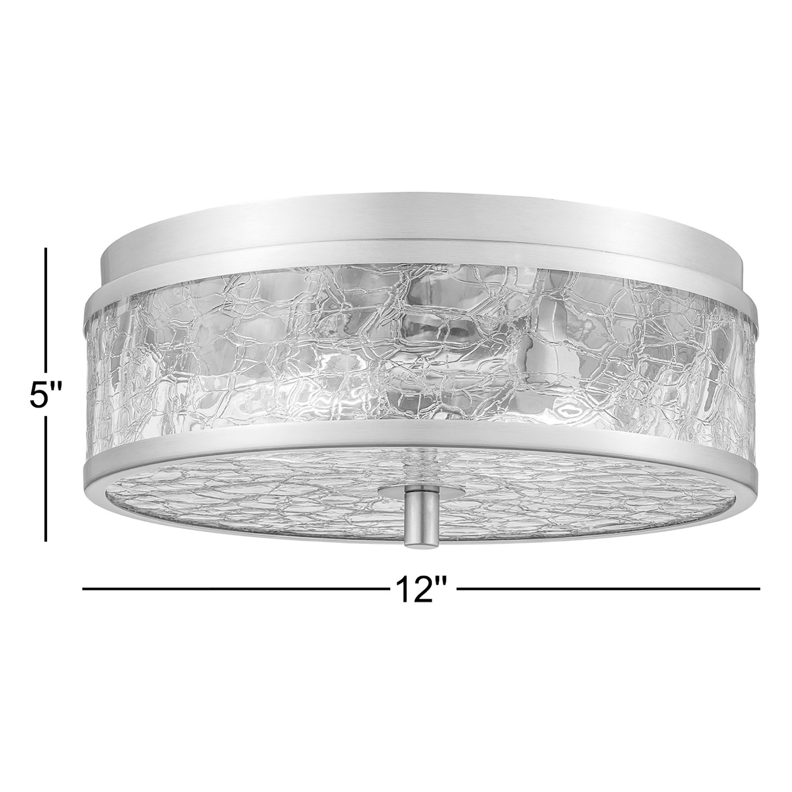 2-Light 12” Flush Mount Ceiling Light With Crackle Glass Shade, Brushed Gold