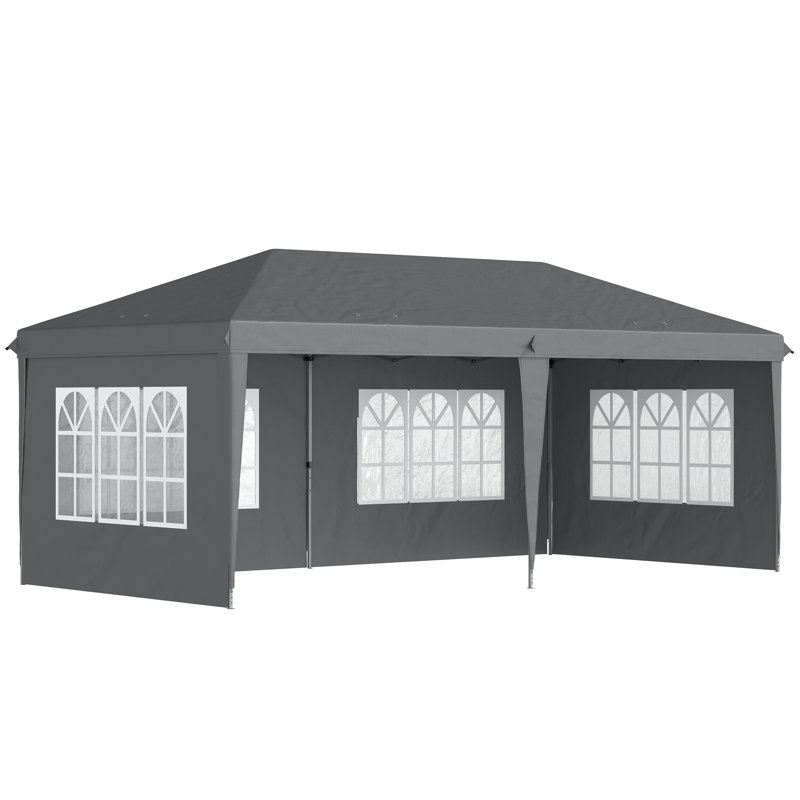 Outsunny 3 x 6m Garden Pop Up Gazebo Height Adjustable with Sidewalls, Grey
