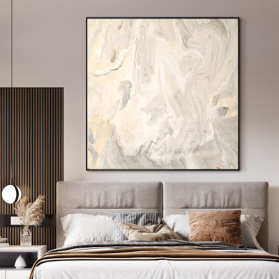 Abstrait beige moderne gris, illustrations contemporaines modernes, art mural encadré - impression numérique (assemblage requis)