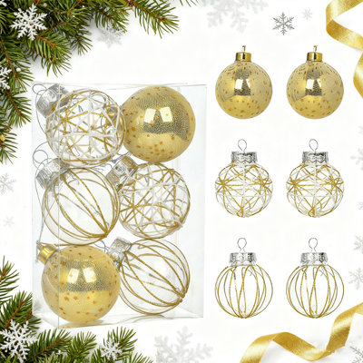 6 boules de Noël décoratives - 60 mm / 2,36 po de boules de Noël en plastique transparent incassable avec des décorations d'arbre de Noël délicates