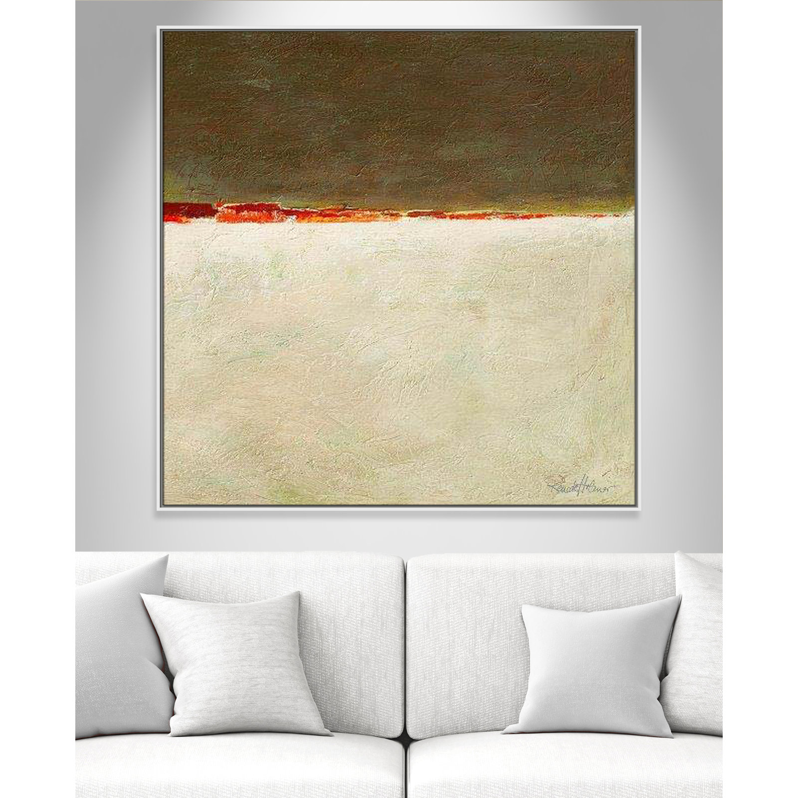 Orange Horizon I by Renate Holzner, 46.5'' H x 46.5'' W x 2'' D, White Framed