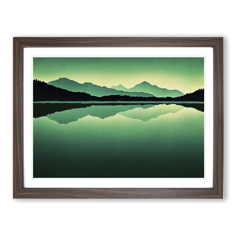 Mountain Lake Reflections - Framed Print, 34cm H x 46cm W x 2cm D, Brown Framed