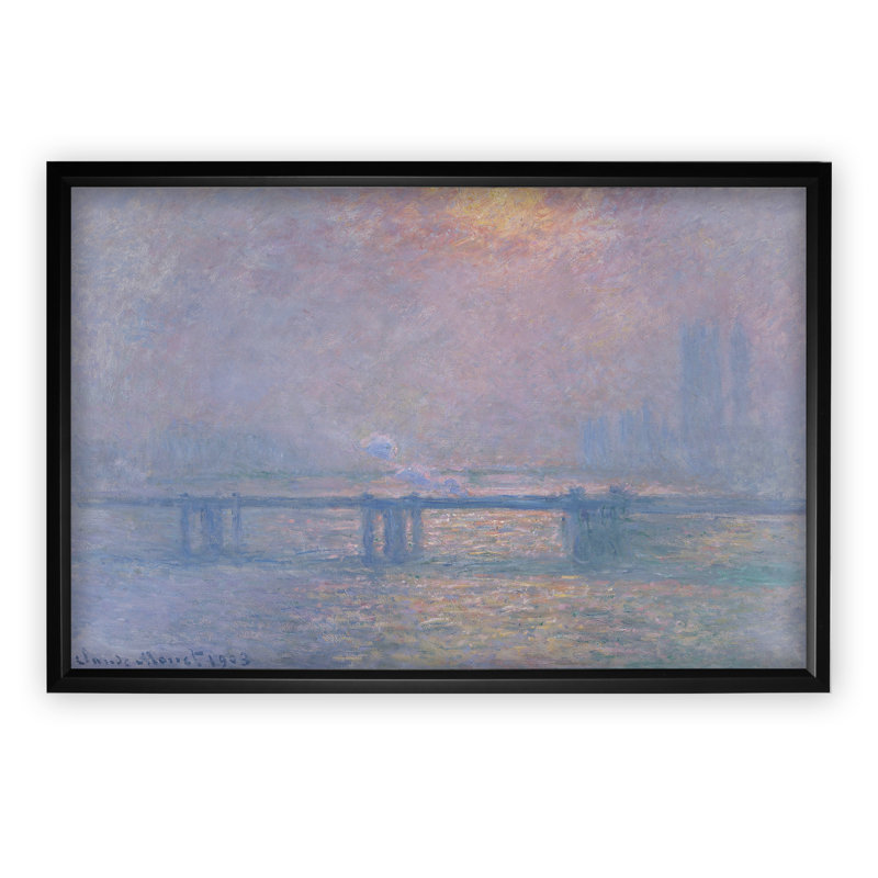 «Charing Cross Bridge» par Claude Monet - reproduction d'art encadrée, H 20 po x l 24 po x P 1,5 po, Cadre noir, Blanc mat