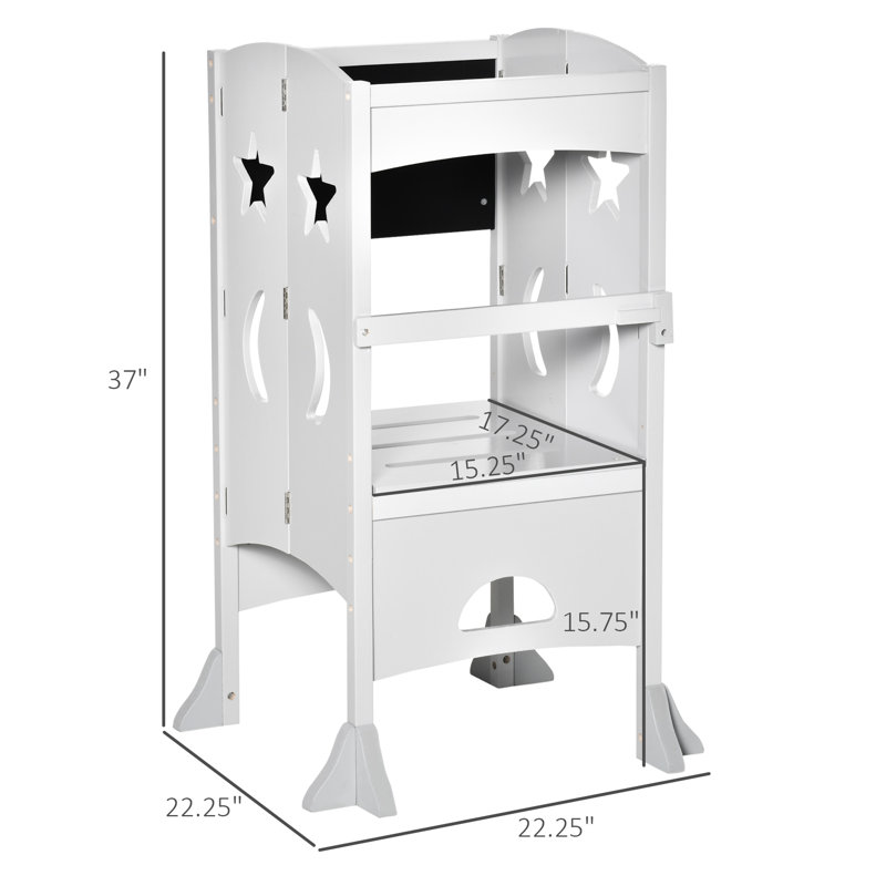 Compact Foldable Wooden Step Stool with Detachable Chalkboard