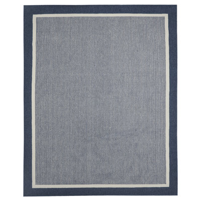 Soft Weave High-Low Border Area Rug, Modern Contemporary Design, Power-Loomed, Stain-Resistant, High-Traffic Indoor Rug, Mari Navy 