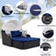 Lit de bronzage d'extérieur 79,9 po avec auvent réglable, lit double, lit de repos en rotin Pe, osier noir et coussin bleu