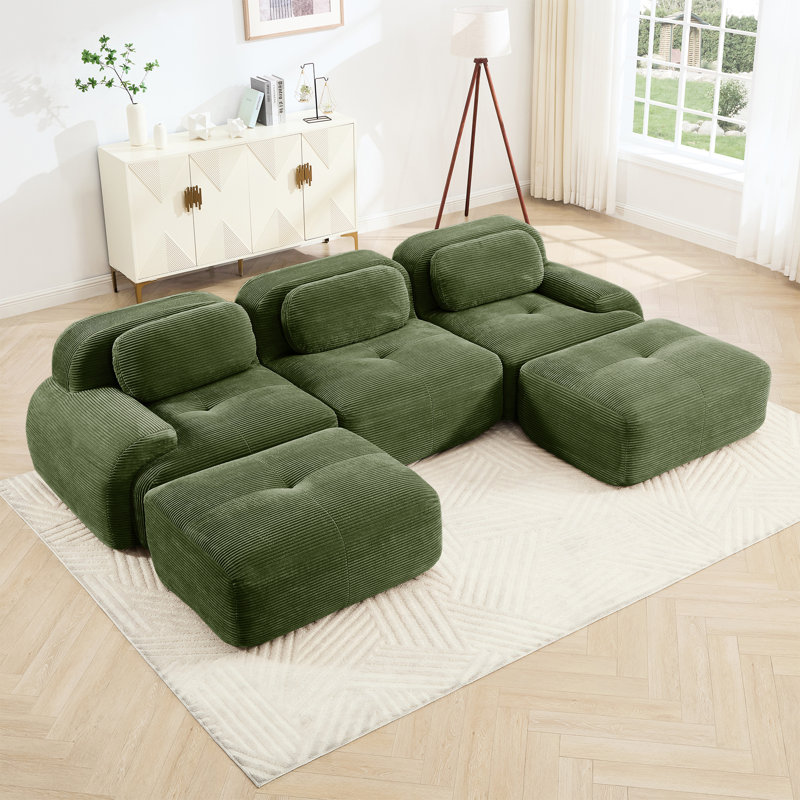 Modulaire en forme de U en olive, fabriqué en tissu de velours côtelé, sans assemblage nécessaire, base antidérapante, pour animaux de compagnie, incurvée, éponge haute 32d pour un usage domestique