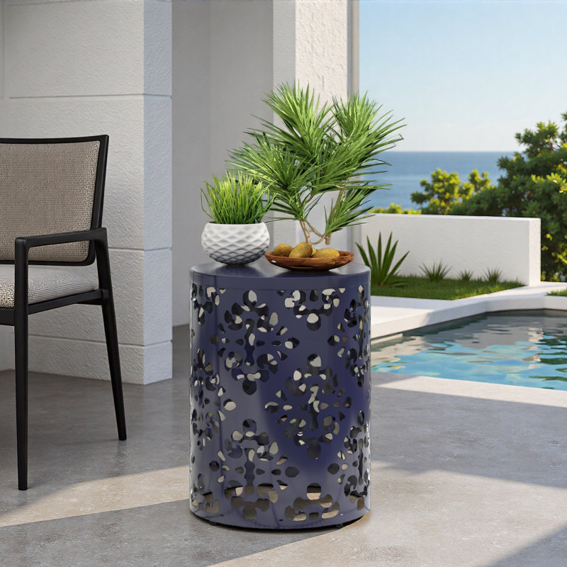 Table de bout d'extérieur en métal, Bleu