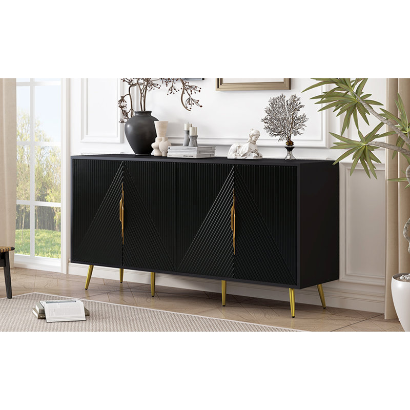 U_STYLE Buffet élégant avec motif géométrique ondulé, pieds coniques, réglable, idéal pour le bureau, le vestibule et le salon
