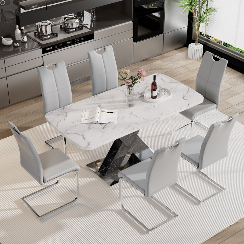 Ensemble de table de salle à manger rectangulaire moderne avec chaises en cuir - extensible, peu encombrante et multifonctionnelle