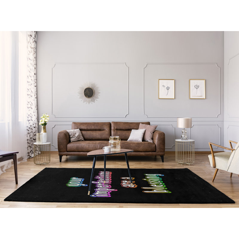 Tapis en poly-chenille style tableau noir, Rectangle 5 pi x 7 pi