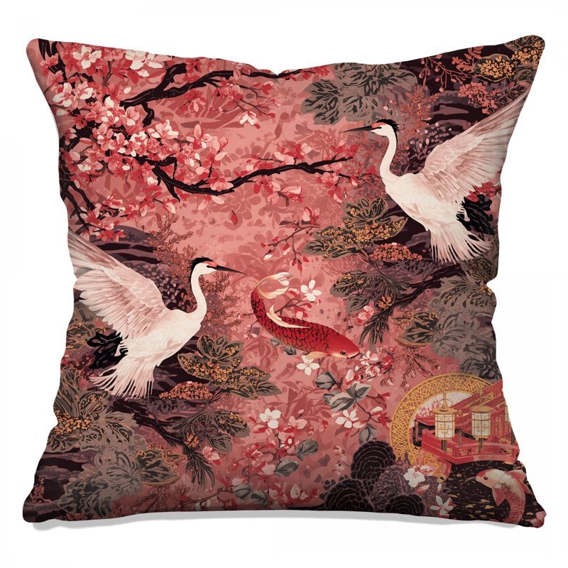 Cherry Blossom Cranes Double Sided Throw Pillows, 18 x 18 inches