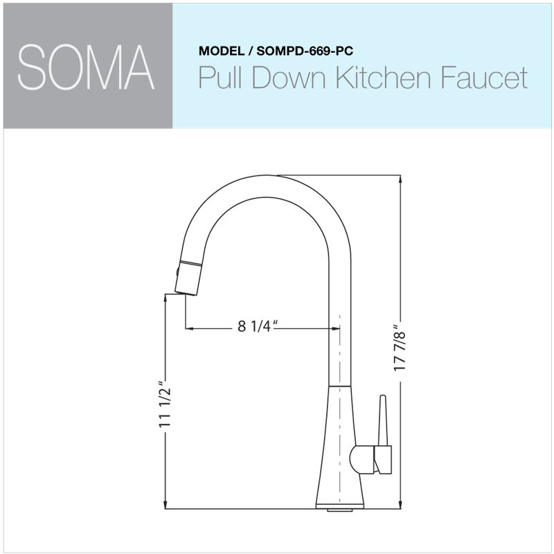 Robinet de cuisine à poignée simple Soma, Chrome poli