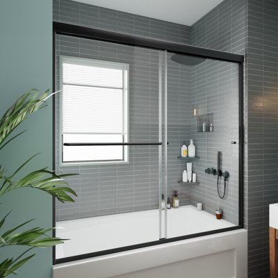 56" - 60" W x 58" H Double Sliding Framed Tub Door with Clear Glass