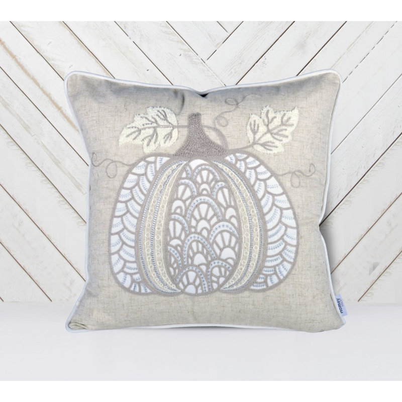 Lace Embroidered Pumpkin Throw Pillow – Neutral Fall Accent Cushion
