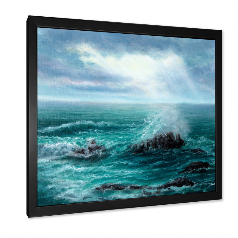 Wild Blue Ocean Waves II - On, H 16 po x l 16 po x P 1 po, Toile avec cadre noir
