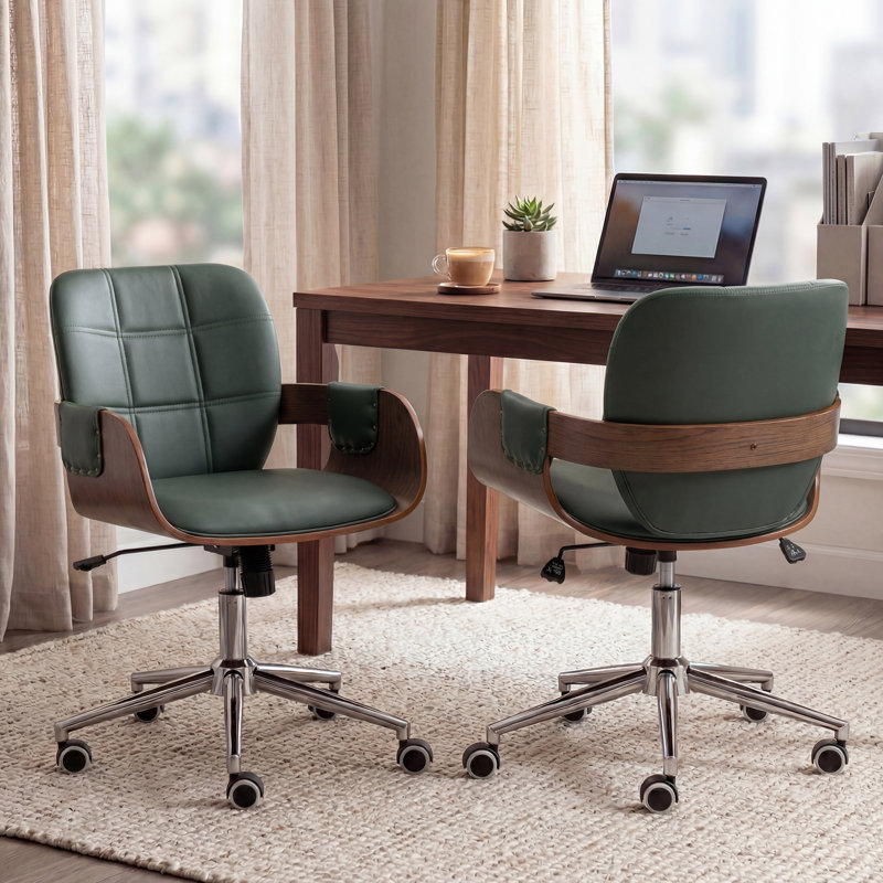 Ryonie Faux Leather Upholstered Swivel Office Chair (Set Of 2), Green