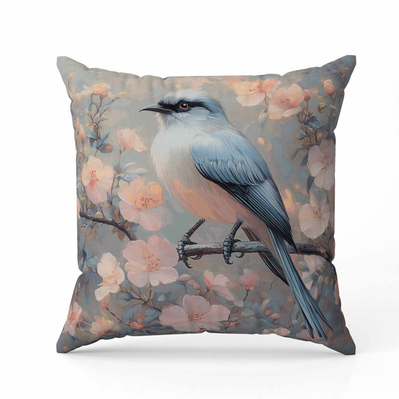 Oreiller floral en faux suède, Blue/Pink, Carré 18 po
