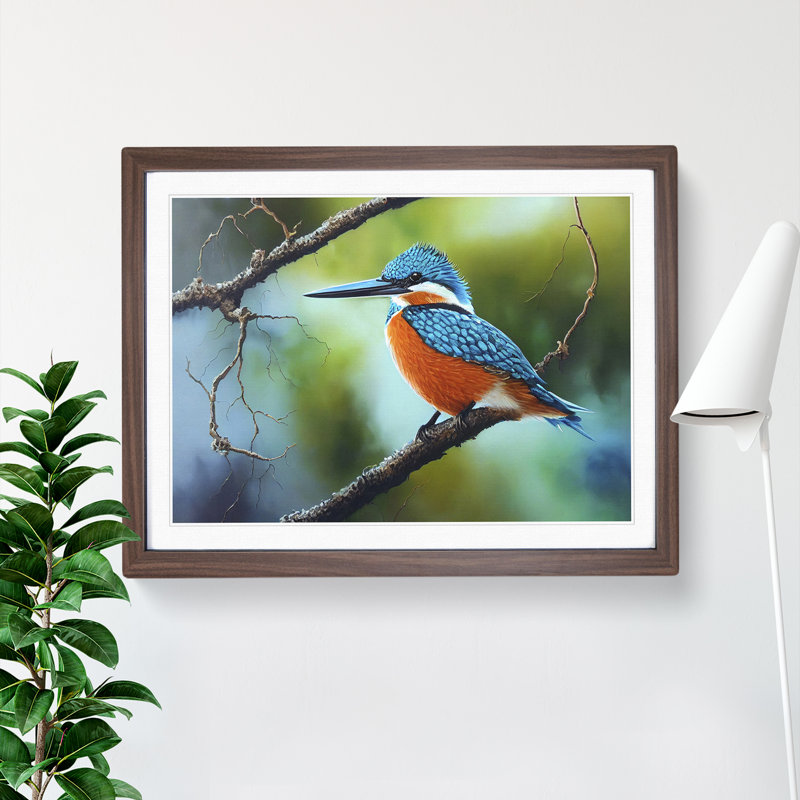 XH1022-597X An Effervescent Kingfisher Bird - Single Picture Frame Painting, Black, 25cm H x 34cm W x 2cm D