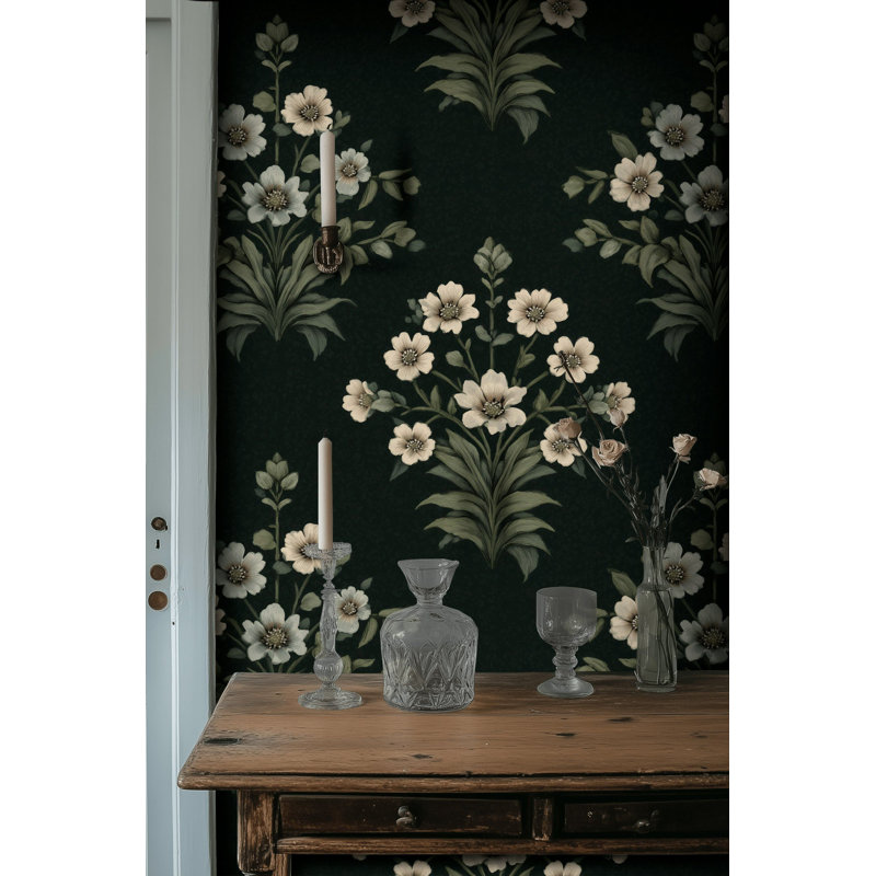 Papier peint floral noir rétro