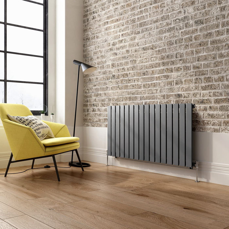 iBathUK Belgravia Horizontal Single Slim Flat Panel Radiator, Grey, 60cm H x 121.6cm W x 5.2cm D