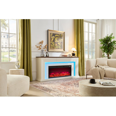Meuble télé avec foyer électrique de 107 cm (42 pouces), style campagnard, design cannelé.