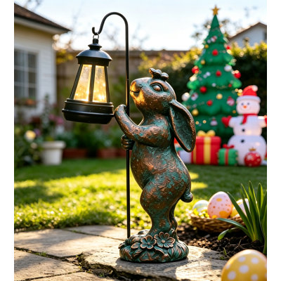 Solar Bunny Garden Outdoor Statues Decor - Birthday Gifts for Mom for Home House, Yard Art Lawn, Ornaments, Porch Patio, Balcony