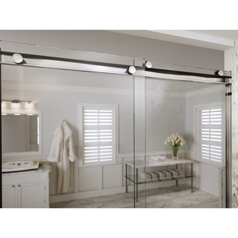 Rotolo 48" W X 70" H Semi-Frameless Shower Door, Brushed Nickel, AquaGlideXP Clear