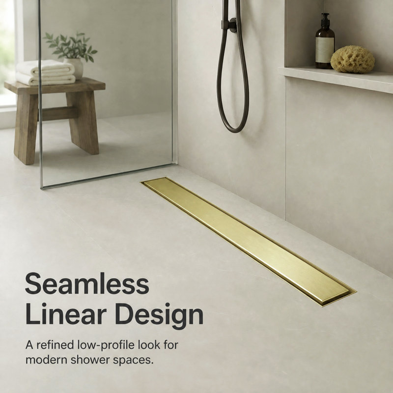FlowCore 28" Brushed Gold linear grid drain, Brushed Gold