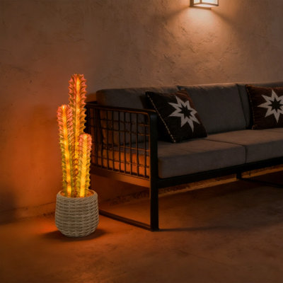 Plantes de cactus artificielles éclairées et artificielles, tailles et styles assortis avec lumières DEL dans des pots tissés décoratifs pour décoration intérieure / extérieure Boho Southwestern