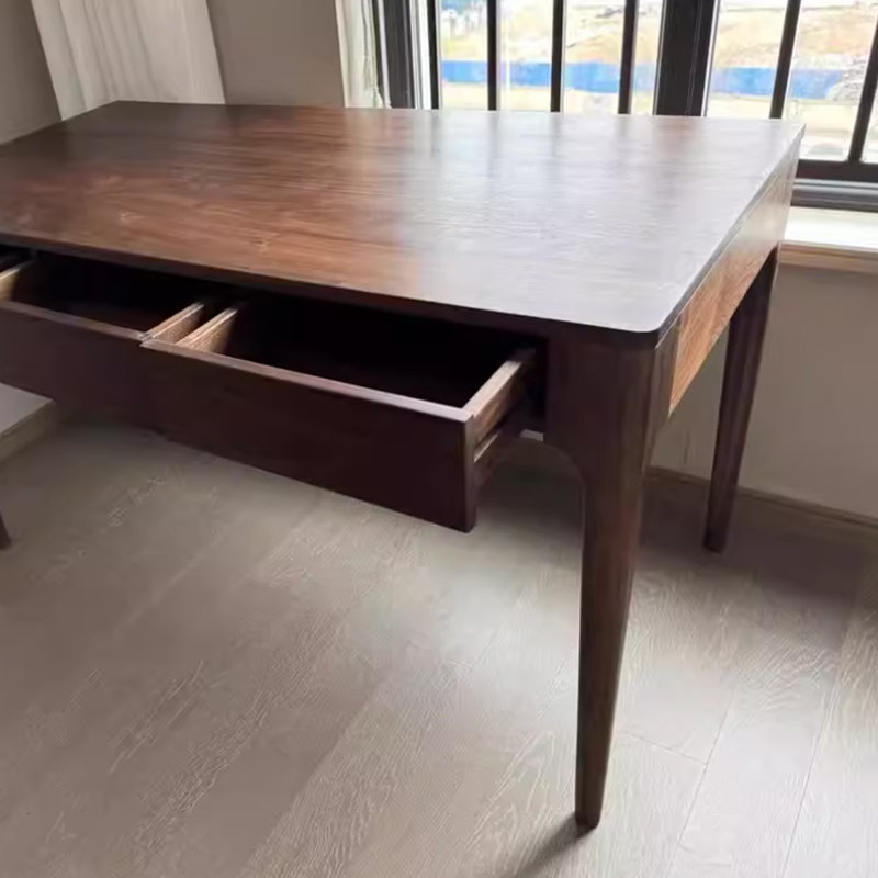 Bureau d'écriture en bois de noyer massif à six tiroirs, H 30,7 po x l 55,11 po x P 27,55 po