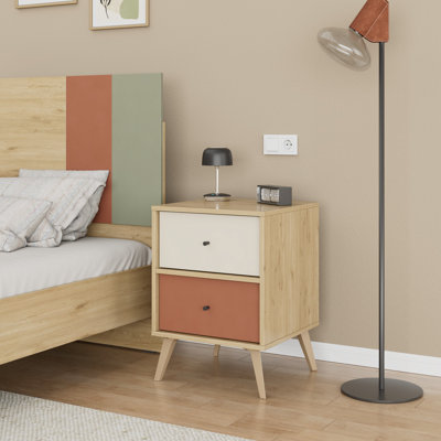 Table de chevet moderne avec 2 tiroirs | 100% panneau de particules enduit de mélamine, épaisseur: 0,6 pouce | Solution de rangement élégante et fonctionnelle pour la chambre à coucher et le salon